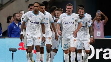 Los jugadores del Olympique de Marsella celebran la victoria ante el Reims.