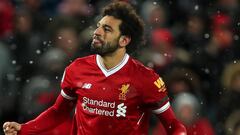 Salah celebra un gol con el Liverpool. 