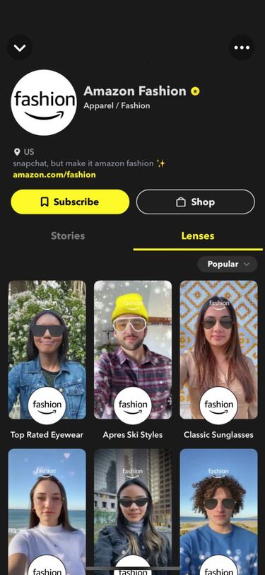 Amazon Fashion, la nueva cuenta de Snapchat para probarte gafas y comprarlas