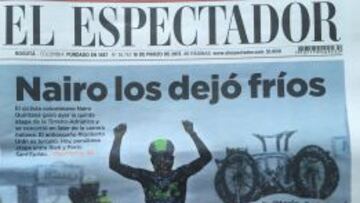 Portada de &#039;El Espectador&#039; de Colombia. 