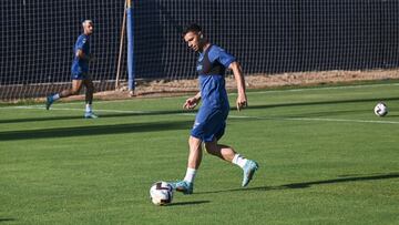 Rubén Castro, en el entrenamiento del Málaga de este martes,