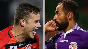 Diego Castro, a la derecha, se llevó el duelo goleador en Australia ante Oriol Riera, a la izquierda.