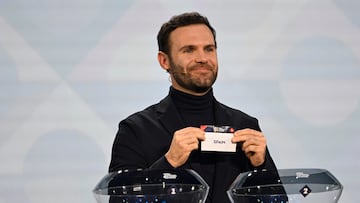 PARIS, FRANCE - FEBRUARY 8: Special guest Juan Mata draws out the card of Spain during the UEFA Nations League 2024/25 League Phase Draw at the Maison de la Mutualit¨¦ on February 8, 2024, in Paris, France. (Photo by Kristian Skeie - UEFA/UEFA via Getty Images)