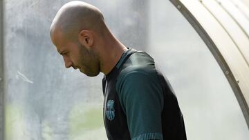 Mascherano, saliendo a entrenar en la previa del partido ante la Juventus.