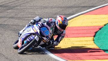 GRAF149. ALCAÑIZ (TERUEL), 23/09/2018.- El piloto español Jorge Martín (Del Conca Gresini) durante la carrera de Moto3 del Gran Premio de Aragón, en la que se ha proclamado vencedor, hoy en el circuito Motorland de Alcañ