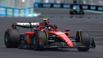 MIAMI, FLORIDA - MAY 05: Carlos Sainz of Spain driving (55) the Ferrari SF-23 on track during practice ahead of the F1 Grand Prix of Miami at Miami International Autodrome on May 05, 2023 in Miami, Florida. Chris Graythen/Getty Images/AFP (Photo by Chris Graythen / GETTY IMAGES NORTH AMERICA / Getty Images via AFP)