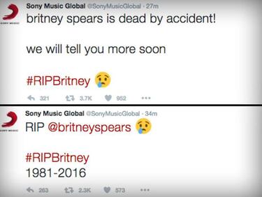 El Twitter de Sony anuncia la muerte de Britney Spears