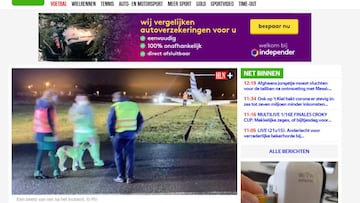 Het Laatste Nieuws muestra la imagen del accidentado avi&oacute;n de Mertens y de &eacute;l junto a los operarios del aeropuerto.