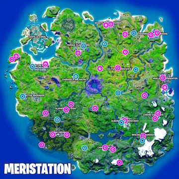 Mapa con las ubicaciones de las m&aacute;quinas expendedoras durante la Temporada 8 de Fortnite Cap&iacute;tulo 2