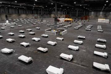 This handout picture made available by Madrid's regional government, Comunidad de Madrid, shows a general view of the temporary hospital set up at a pavilion in Ifema convention and exhibition center in Madrid.