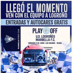 El Marbella dará entradas y autocares gratis para acompañar al equipo hasta Logroño