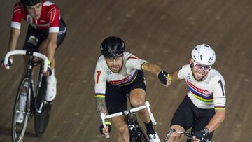 Bradley Wiggins y Mark Cavendish, durante una de las pruebas de los Six Day en Londres.