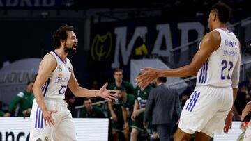 Sergio Llull y Edy Tavares, dos de los seis jugadores de la primera plantilla con los que cuenta Chus Mateo para recibir al CSKA de Mosc&uacute;.