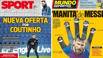 Portadas de &#039;Sport&#039; y &#039;Mundo Deportivo&#039; del jueves, 9 de noviembre de 2017.