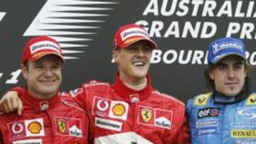<b>TRES GANADORES. </b>Schumacher, flanqueado por otros dos vencedores en la F-1: Barrichello y Alonso.