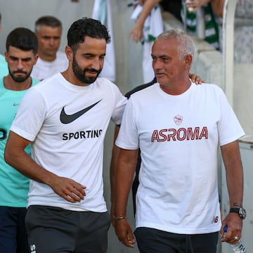 Rben Amorim y Jos Mourinho durante sus etapas como entrenadores del Sporting CP y la AS Roma.