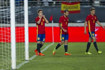 Denis Suárez celebrates his goal against Denmark.