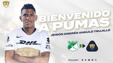 Pumas reforz&oacute; la defensa en el mercado invernal, el lateral izquierdo Jeison Angulo firm&oacute; este jueves el contrato que lo vincula con los felinos.