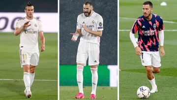 Gareth Bale, Karim Benzema y Eden Hazard, con el Real Madrid.