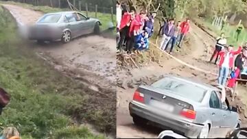 Se cuela con su BMW en el rally de Asturias y se pone a derrapar, hacer trompos y giros de 360º entre la gente