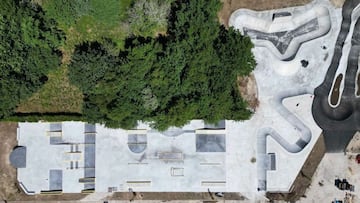 El Skatepark de A Cañiza (Pontevedra, Galicia), visto desde el aire, el 25 de mayo del 2023.
