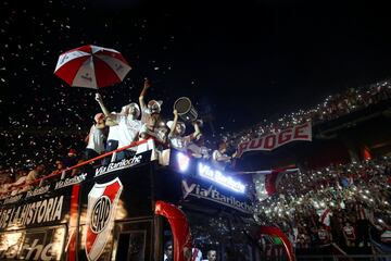 Players of River Plate celebrate after winning the Copa Libertadores in Madrid on December 9, in Buenos Aires, Argentina, December 23, 2018. 