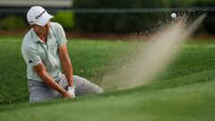 Collin Morikawa hits from a bunker on the 16th hole during the third round of the RBC Heritage golf tournament.