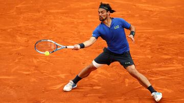 MONTE-CARLO, MONACO - APRIL 21: Fabio Fognini of Italy plays a forehand against Dusan Lajovic of Serbia in the men's singles final during day eight of the Rolex Monte-Carlo Masters at Monte-Carlo Country Club on April 21, 2019 in Monte-Carlo, Monaco. (Photo by Clive Brunskill/Getty Images)