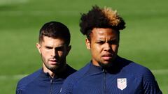 Soccer Football - International Friendly - United States Training - FC Cologne Training Ground, Cologne, Germany - September 22, 2022 Weston McKennie and Christian Pulisic of the U.S. during training REUTERS/Wolfgang Rattay