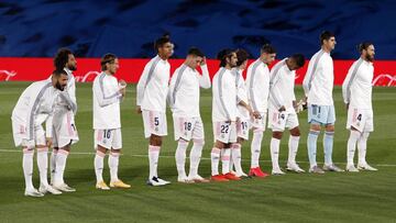 El once del Real Madrid contra el Real Valladolid: Benzema, Marcelo, Modric, Varane, Jovic, Isco, Odriozola, Valverde, Casemiro, Courtois y Ramos.