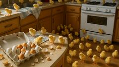 A woman buys 90 eggs, goes on vacation and when she returns she finds 70 chicks in perfect condition in the kitchen