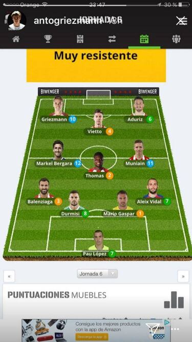 Griezmann presume de puntuación en Biwenger