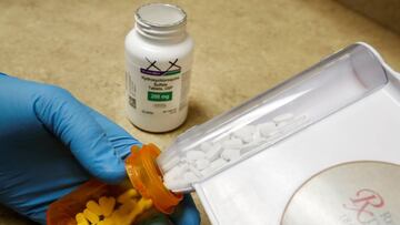 FILE PHOTO: The drug hydroxychloroquine, pushed by U.S. President Donald Trump and others in recent months as a possible treatment to people infected with the coronavirus disease (COVID-19), is displayed by a pharmacist at the Rock Canyon Pharmacy in Prov
