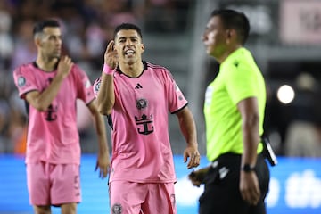 Luis Suarez #9 of Inter Miami reacts during the second half against Monterrey in the quarterfinals of the Concacaf Champions Cup