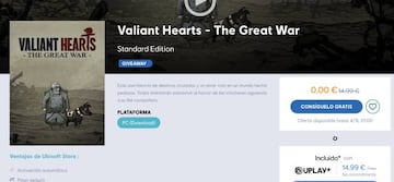 Valiant Hearts: The Great War gratis en Uplay