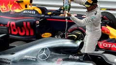 Lewis Hamilton celebra una victoria.
