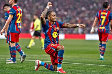 4-0. Raphinha celebra el cuarto tanto.