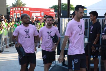 Josef Martinez #17, Lionel Messi #10, and Sergio Busquets #5 of Inter Miami CF