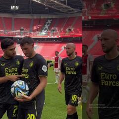 Santiago Giménez se llevó el balón del hat-trick frente al Ajax a su casa