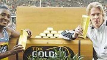 <b>ORO PARA DOS. </b>Tonique Williams y Christian Olsson, con su premio.