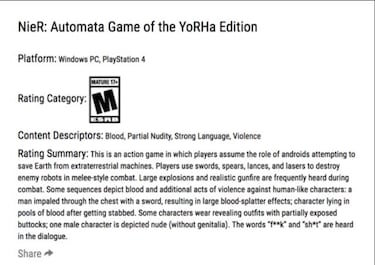 ESRB lista NieR: Automata Game of the YorHa Edition