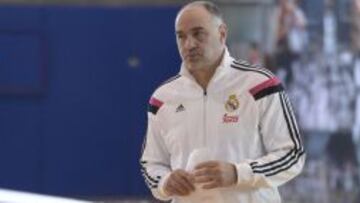 Pablo Laso en el entrenamiento del Madrid