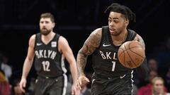 NEW YORK, NEW YORK - JANUARY 21: D&#039;Angelo Russell #1 of the Brooklyn Nets dribbles the ball during the third quarter of the game against the Sacramento Kings at Barclays Center on January 21, 2019 in the Brooklyn borough of New York City. NOTE TO USER: User expressly acknowledges and agrees that, by downloading and or using this photograph, User is consenting to the terms and conditions of the Getty Images License Agreement.   Sarah Stier/Getty Images/AFP
 == FOR NEWSPAPERS, INTERNET, TELCOS &amp; TELEVISION USE ONLY ==