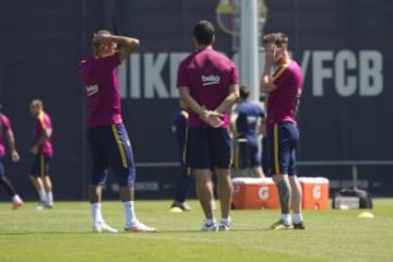 Entrenamiento del Barcelona previo a la gran final de la Copa del Rey que disputará este domingo en el Vicente Calderón (21.30 h.) frente al Sevilla.