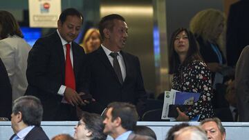 MADRID, SPAIN - AUGUST 27: Singaporean businessman and owner of Spanish La Liga football team Valencia CF Peter Lim (C), his wife Cherie Lim (R) and Anil Murthy (L) president of Valencia CF prior to the La Liga match between Real Madrid and Valencia at E