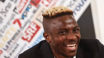 ROME, ITALY, MARCH 06: SSC Napoli football team's forward Victor Osimhen attends a press conference ahead an award ceremony as best foreign athlete in Italy for the year 2022 at the headquarters of the Foreign Press Association in Italy, in Rome, on March 06, 2023. (Photo by Riccardo De Luca/Anadolu Agency via Getty Images)