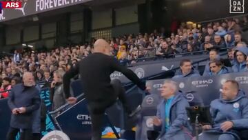 Ha nacido un meme: la cara de Lillo cuando Guardiola lanza una patada voladora a cm de él