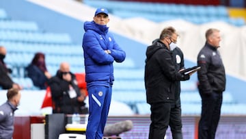 BIRMINGHAM, ENGLAND - MAY 23: Thomas Tuchel, Manager of Chelsea looks on during the Premier League match between Aston Villa and Chelsea at Villa Park on May 23, 2021 in Birmingham, England. A limited number of fans will be allowed into Premier League sta