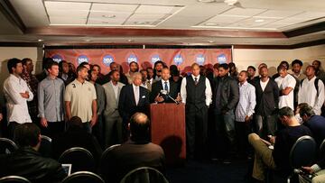 La Asociación de jugadores de la NBA durante una reunión, en una imagen de archivo.