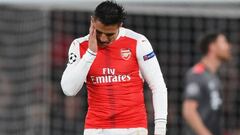 LONDON, ENGLAND - MARCH 07:  Alexis Sanchez of Arsenal looks despondent during the UEFA Champions League Round of 16 second leg match between Arsenal FC and FC Bayern Muenchen at Emirates Stadium on March 7, 2017 in London, United Kingdom.  (Photo by Shau